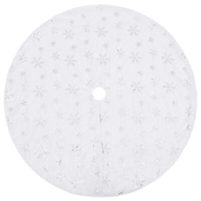 vidaXL Covor fustă brad Crăciun de lux, alb, 122 cm, blană artificială