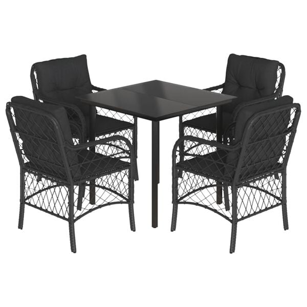 vidaXL Set mobilier de grădină cu perne, 5 piese, negru, poliratan