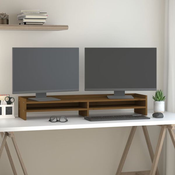 vidaXL Suport pentru monitor, maro miere, 100x24x16 cm, lemn masiv pin