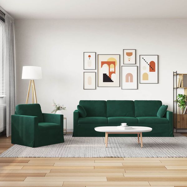 vidaXL Set de canapea 2 pcs Verde &icirc;nchis 228 x 78 x 80 cm Catifea
