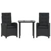 vidaXL Set mobilier de grădină cu perne, 3 piese, negru, poliratan