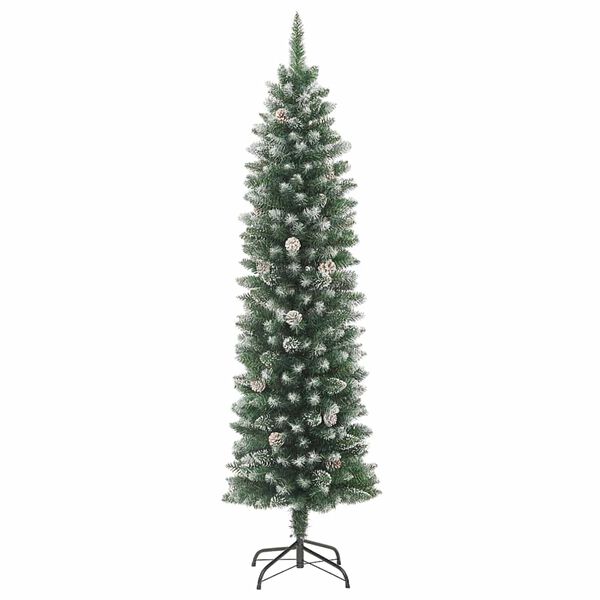 vidaXL Copac Artificial Slăb de Crăciun cu 300 LED Verde și alb 180 cm