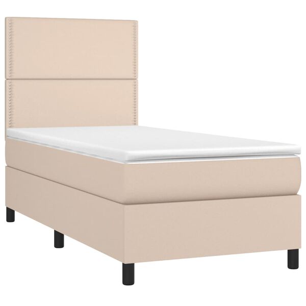 vidaXL Pat box spring cu saltea, cappuccino, 100x200cm piele ecologică