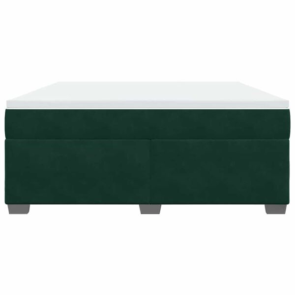 vidaXL Pat box spring cu saltea, verde &icirc;nchis, 180x200 cm, catifea