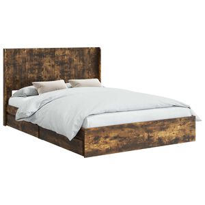 vidaXL Cadru de pat cu depozitare și tăblie Stejar fumuriu