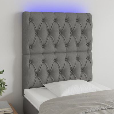 vidaXL Tăblie de pat cu LED, gri închis, 80x7x118/128 cm, textil