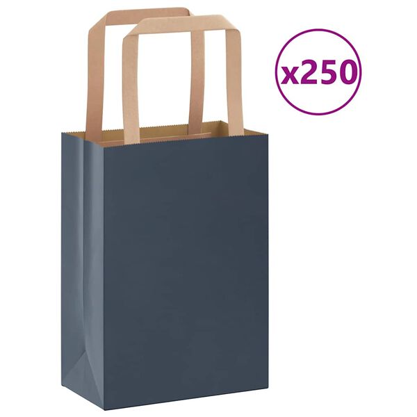 vidaXL Pungi de h&acirc;rtie 250 buc cu m&acirc;nere Albastru 15x8x21 cm