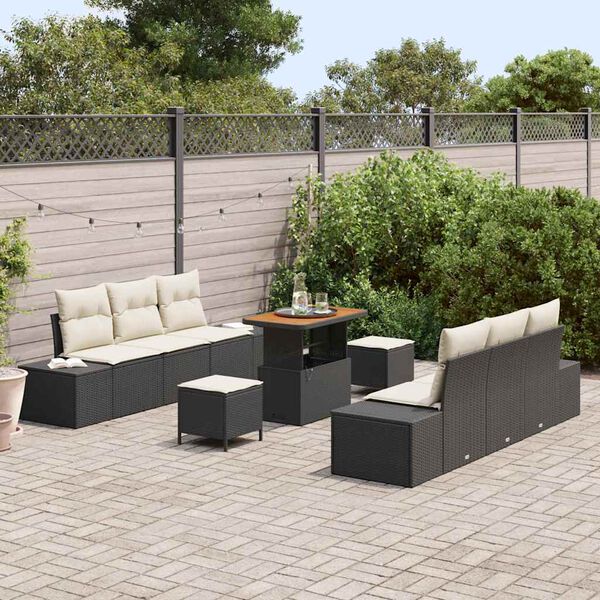 vidaXL Set de canapele pentru grădină cu pernă 9 pcs Negru Rattan poli