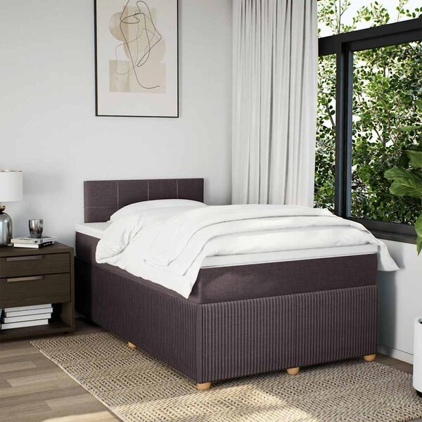 vidaXL Pat box spring cu saltea, maro &icirc;nchis, 120x190 cm, textil