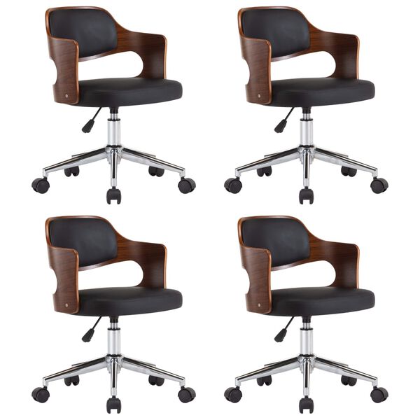 vidaXL Scaune bucătărie 4 buc, negru, lemn curbat & piele ecologică