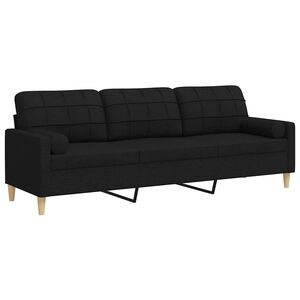 vidaXL Canapea cu 3 locuri cu pernuțe, negru, 210 cm, textil