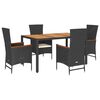 vidaXL Set mobilier de grădină cu perne, 5 piese, negru, poliratan