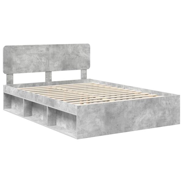 vidaXL Cadru de pat cu headboard Beton 140 x 200 cm Lemn de pin masiv