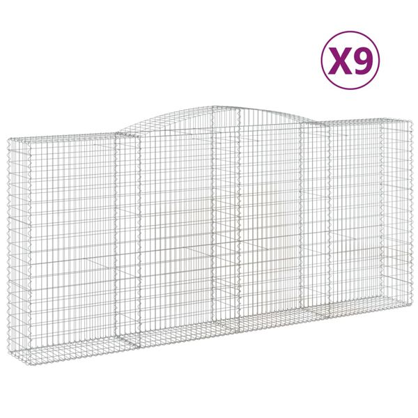 vidaXL Coșuri gabion arcuite 9 buc, 400x50x180/200 cm, fier galvanizat