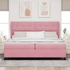 vidaXL Pat cu arcuri cu saltea cu headboard Roz 200 x 200 cm Poliester