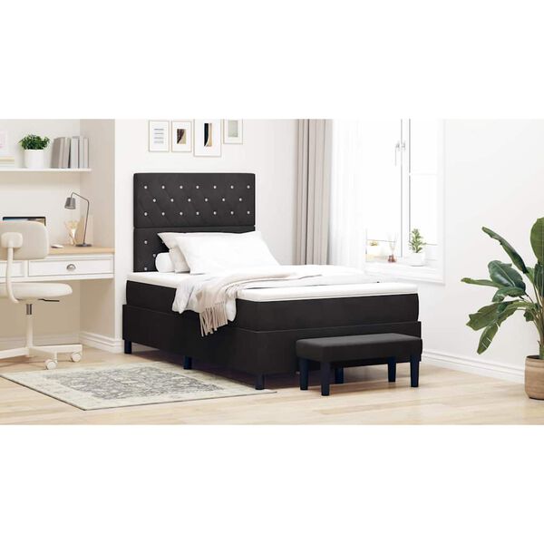 vidaXL Pat cu arcuri cu saltea cu headboard Negru 120 x 190 cm Catifea