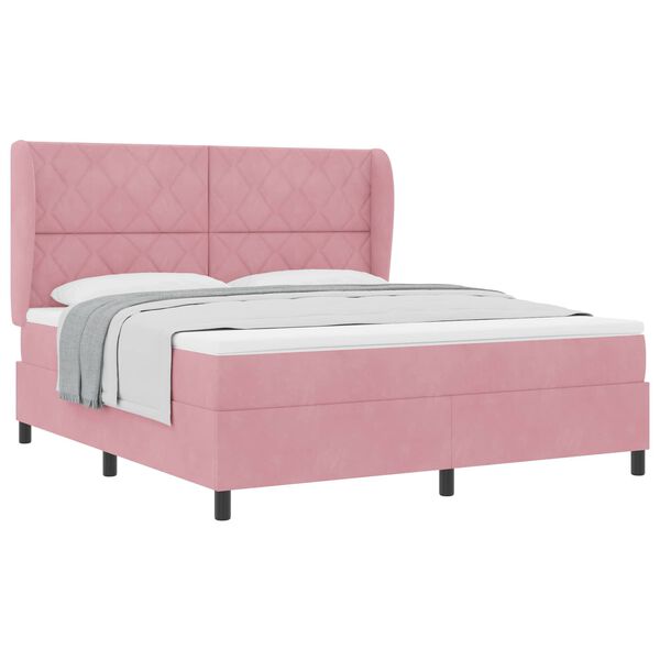 vidaXL Pat cu arcuri cu saltea cu headboard Roz 200 x 180 cm Poliester