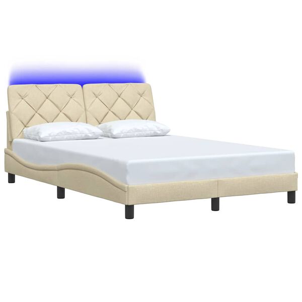 vidaXL Cadru de pat cu LED fără saltea cremă 140x190 cm țesătură