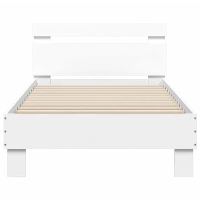 vidaXL Cadru de pat cu tăblie și lumini LED, alb, 75x190 cm