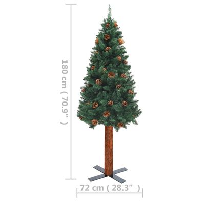vidaXL Brad de Crăciun pre-iluminat slim, lemn&conuri, verde, 180 cm