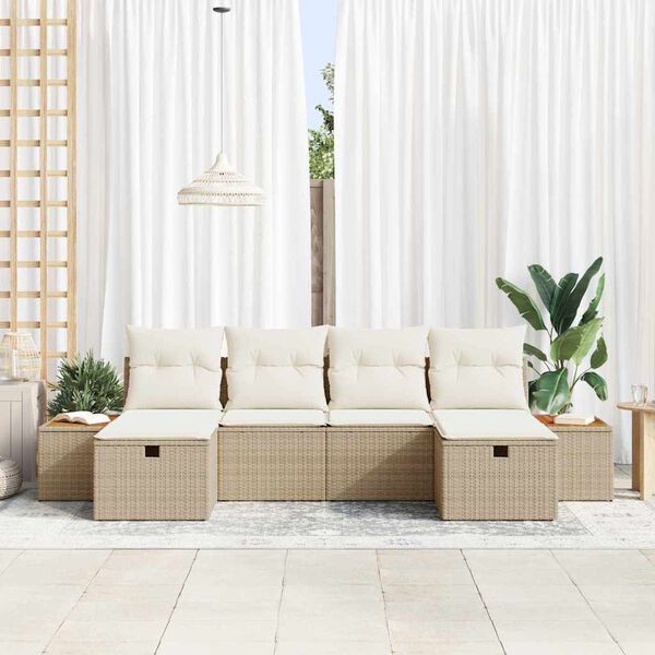 vidaXL Set de canapele pentru grădină cu pernă 6 pcs Bej Rattan poli