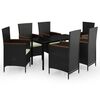 vidaXL Set de masă pentru grădină, 7 piese, cu perne, negru