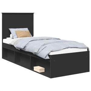 vidaXL Cadru de pat cu headboard Negru 75 x 190 cm Lemn de pin masiv