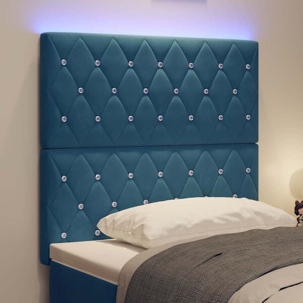 vidaXL Tăblie LED cu headboard Manual Albastru &icirc;nchis 90 cm Poliester