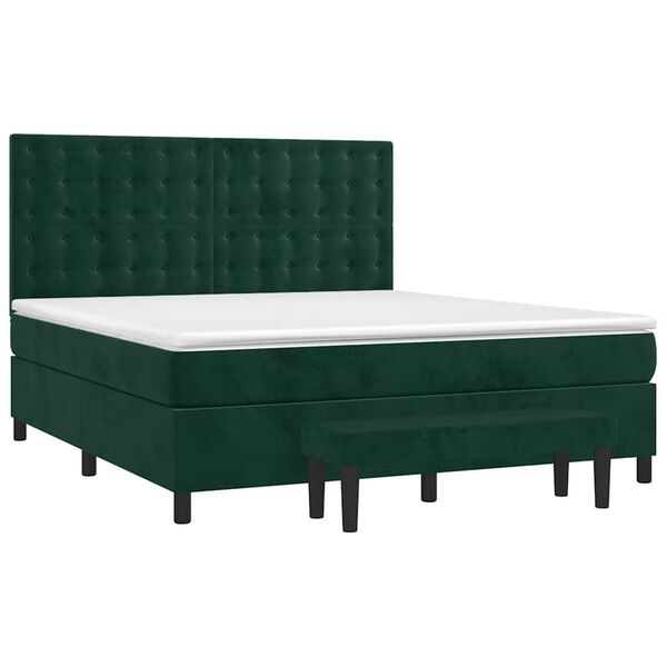 vidaXL Pat box spring cu saltea, verde &icirc;nchis, 160x200 cm, catifea