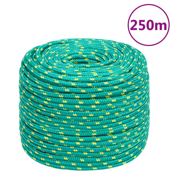 vidaXL Fr&acirc;nghie de barcă, verde, 10 mm, 250 m, polipropilenă