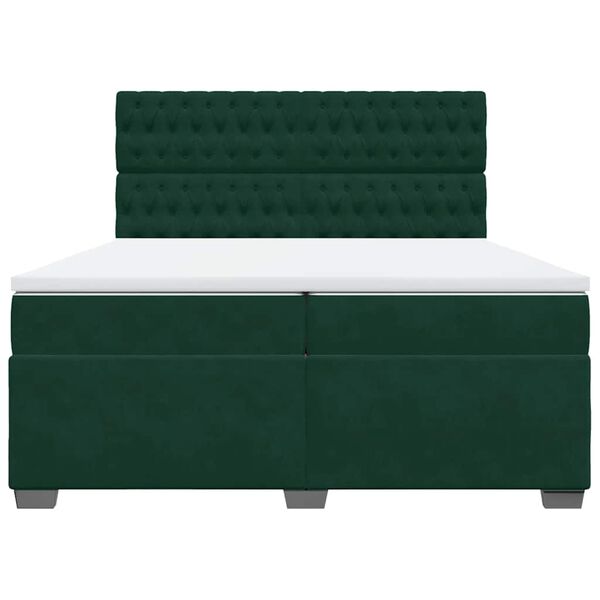 vidaXL Pat box spring cu saltea, verde &icirc;nchis, 200x200 cm, catifea