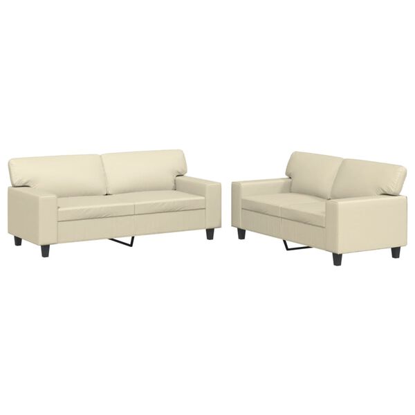vidaXL Set de canapele, 2 piese, crem, piele ecologică
