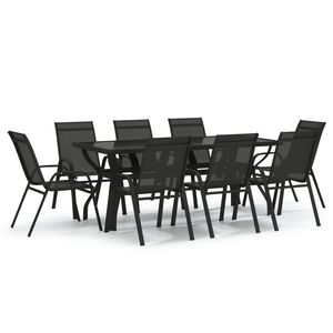 vidaXL Set mobilier de grădină, 9 piese, negru