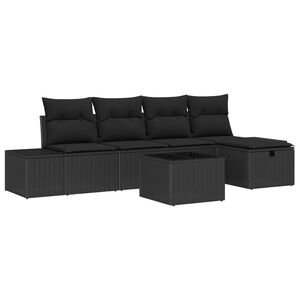 vidaXL Set de canapele pentru grădină cu pernă 6 pcs Negru poliratan