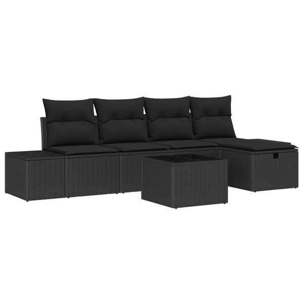 vidaXL Set de canapele pentru grădină cu pernă 6 pcs Negru poliratan