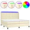 vidaXL Pat cu arcuri, saltea și LED, crem, 200x200 cm, piele ecologică