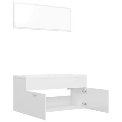 vidaXL Set mobilier de baie, alb extralucios, lemn prelucrat