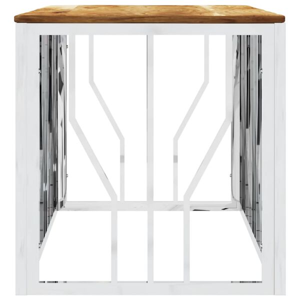 vidaXL Măsuță de cafea, argintiu, oțel inoxidabil și lemn masiv acacia