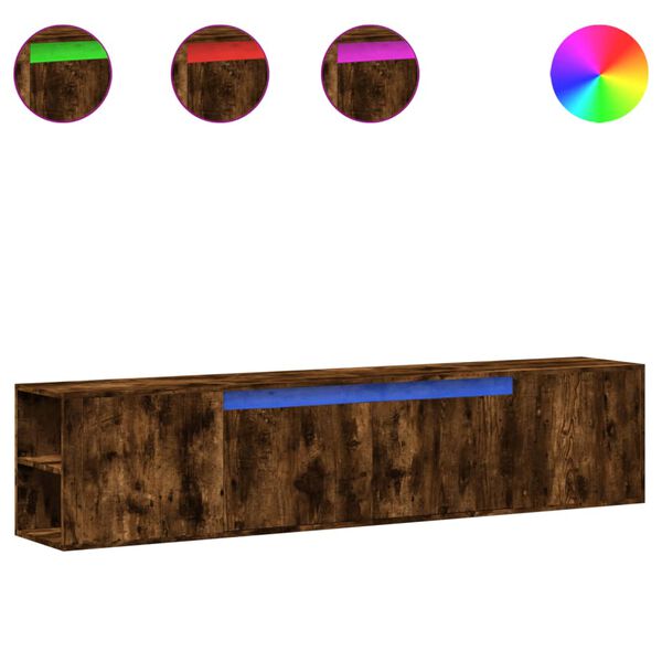 vidaXL Dulap TV de perete cu lumini LED stejar fumuriu 180x31x39,5 cm