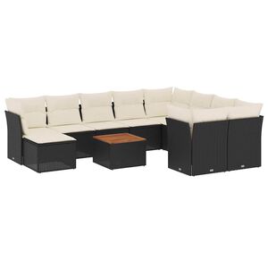 vidaXL Set canapele de grădină cu perne, 11 piese, negru, poliratan
