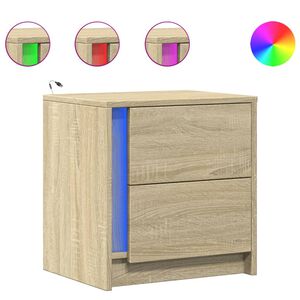 vidaXL Noptiere cu lumini LED, 2 buc., stejar sonoma, lemn prelucrat