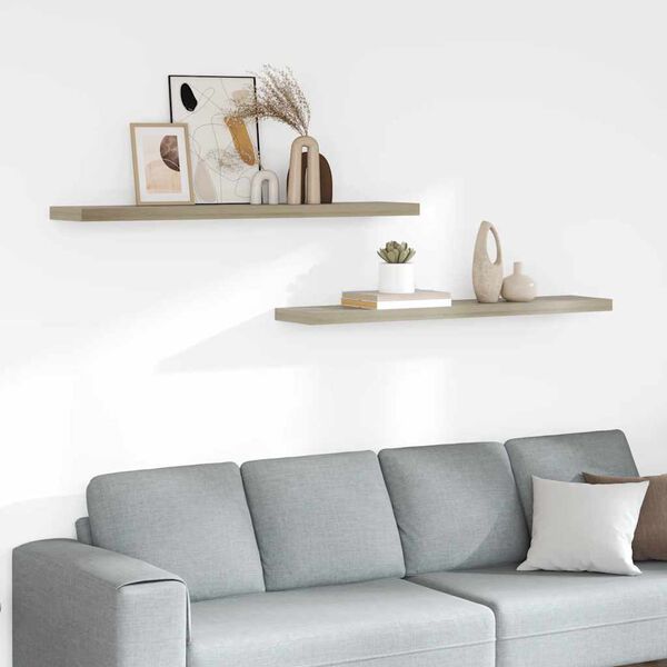 vidaXL Rafturi perete suspendate, 2 buc., stejar, 120x23,5x3,8 cm, MDF
