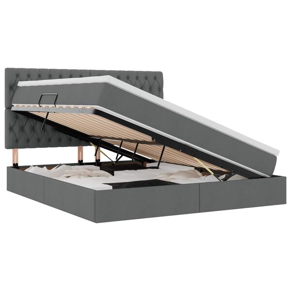 vidaXL Pat cu saltea și spațiu de depozitare Gri &icirc;nchis 180 x 200 cm