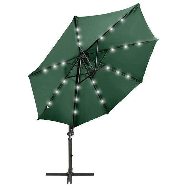 vidaXL Umbrelă &icirc;n consolă cu st&acirc;lp și LED-uri, verde, 300 cm