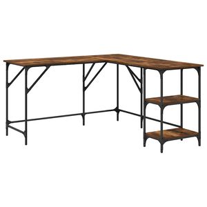 vidaXL Birou, stejar afumat, 139x139x75 cm, lemn prelucrat