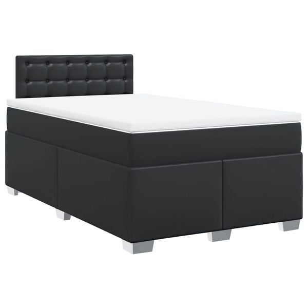 vidaXL Pat box spring cu saltea, negru, 120x190 cm, piele ecologică