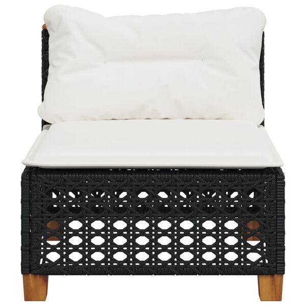 vidaXL Canapea de grădină fără cotiere, cu perne, negru, poliratan