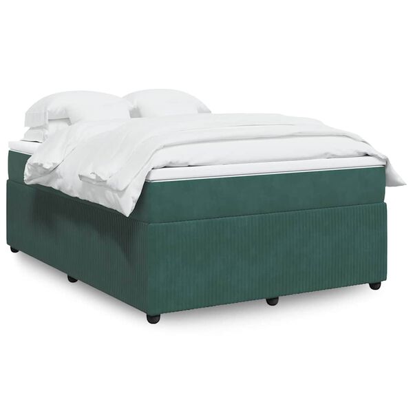 vidaXL Pat box spring cu saltea, verde &icirc;nchis, 140x190 cm, catifea