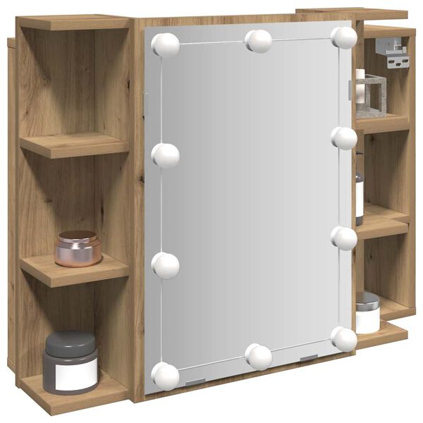 vidaXL Dulap cu oglindă și LED, Artisan Stejar, 70x16,5x60 cm