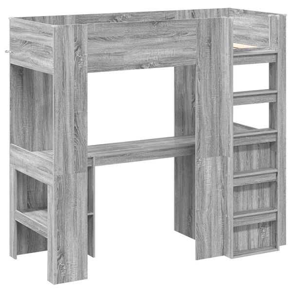 vidaXL Cadru de pat supraetajat cu birou Gri Sonoma 75 x 190 cm